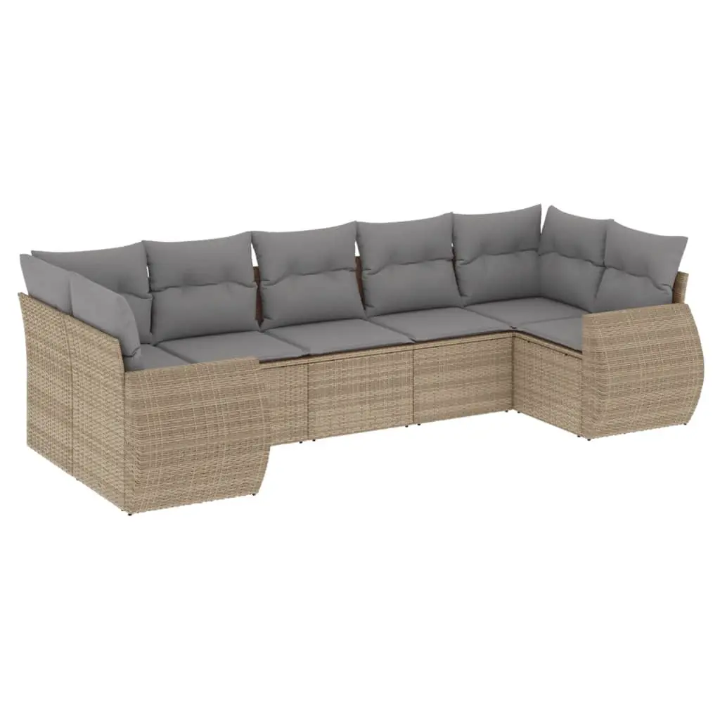 7 Piece Outdoor Garden Sofa Set Beige PE Rattan Patio Furniture with Storage