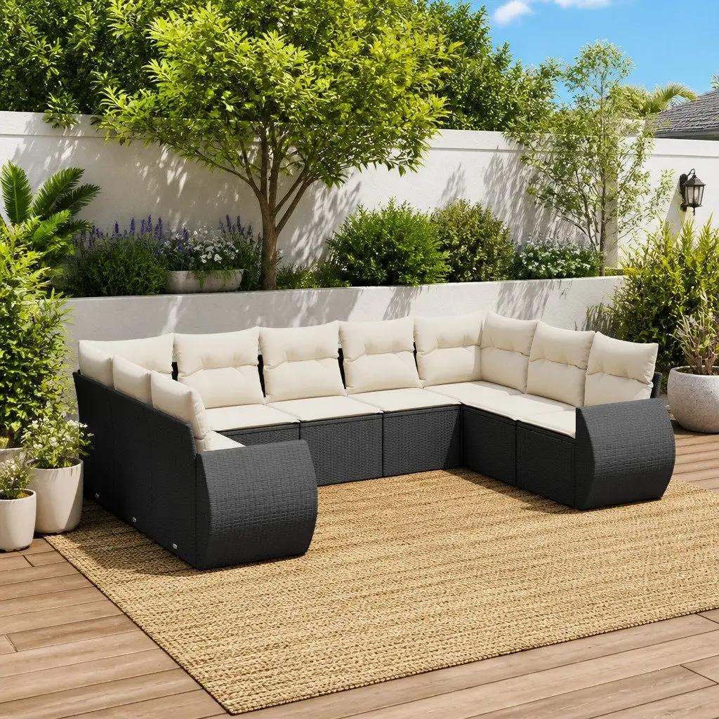 Garden Sofa Set PE Rattan 9 Piece Outdoor Furniture Modular Black