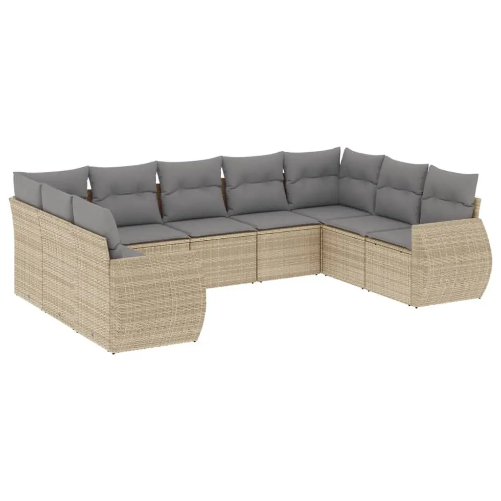 Garden Sofa Set Modular PE Rattan 9 Piece Outdoor Furniture Beige