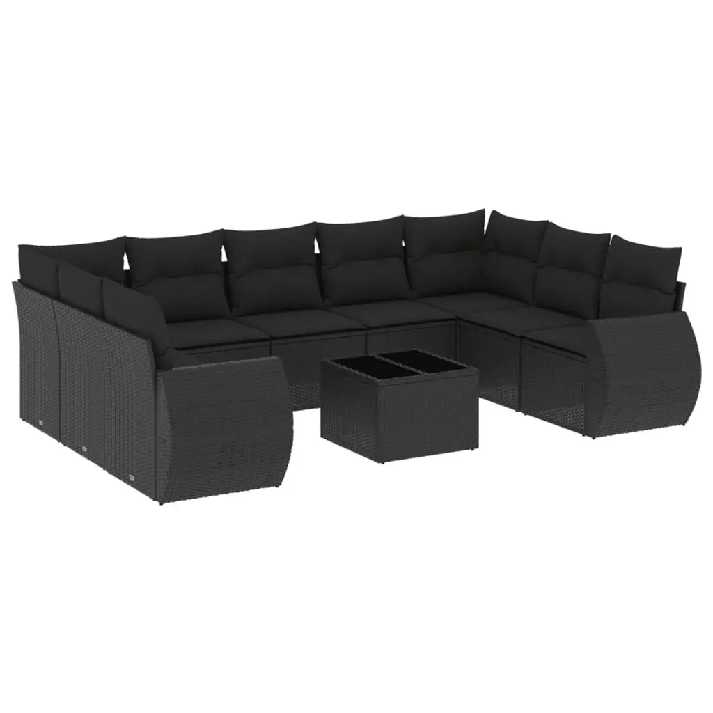 Garden Sofa Set 10 Piece Outdoor Furniture Black Poly Rattan Patio Seating