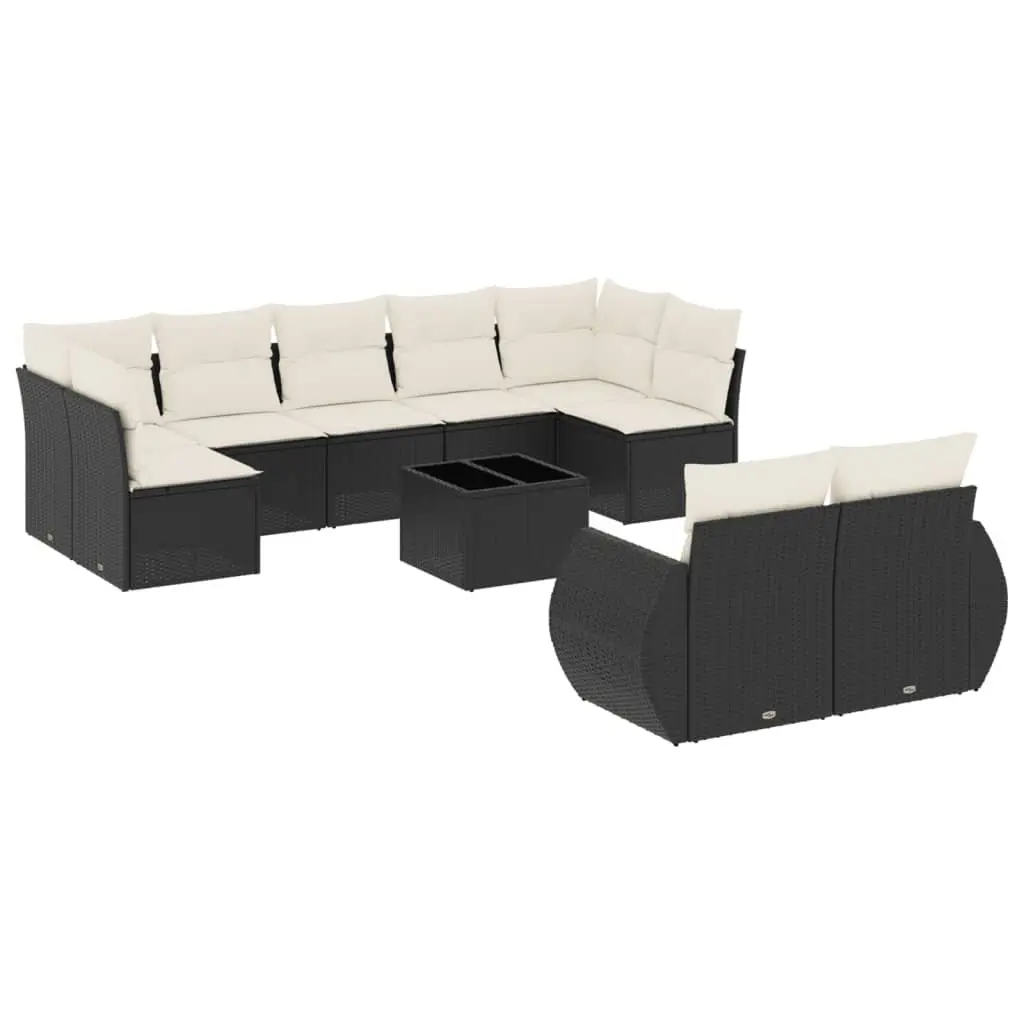 Garden Sofa Set 10 Piece Black Poly Rattan Outdoor Furniture Patio Seating with