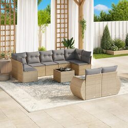 Garden Sofa Set 10 Piece Outdoor Furniture Beige Poly Rattan Patio Seating with