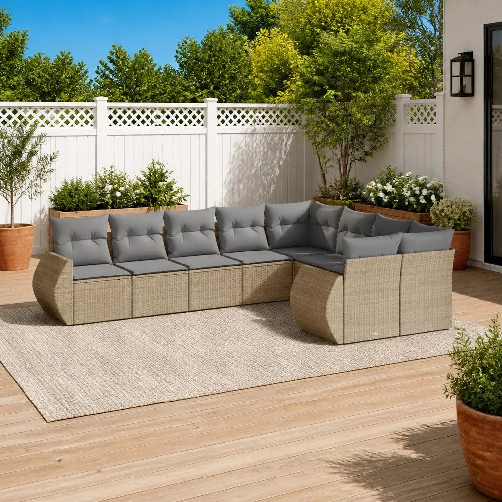 9 Piece Garden Sofa Set Modular Outdoor Furniture Beige PE Rattan Patio Lounge