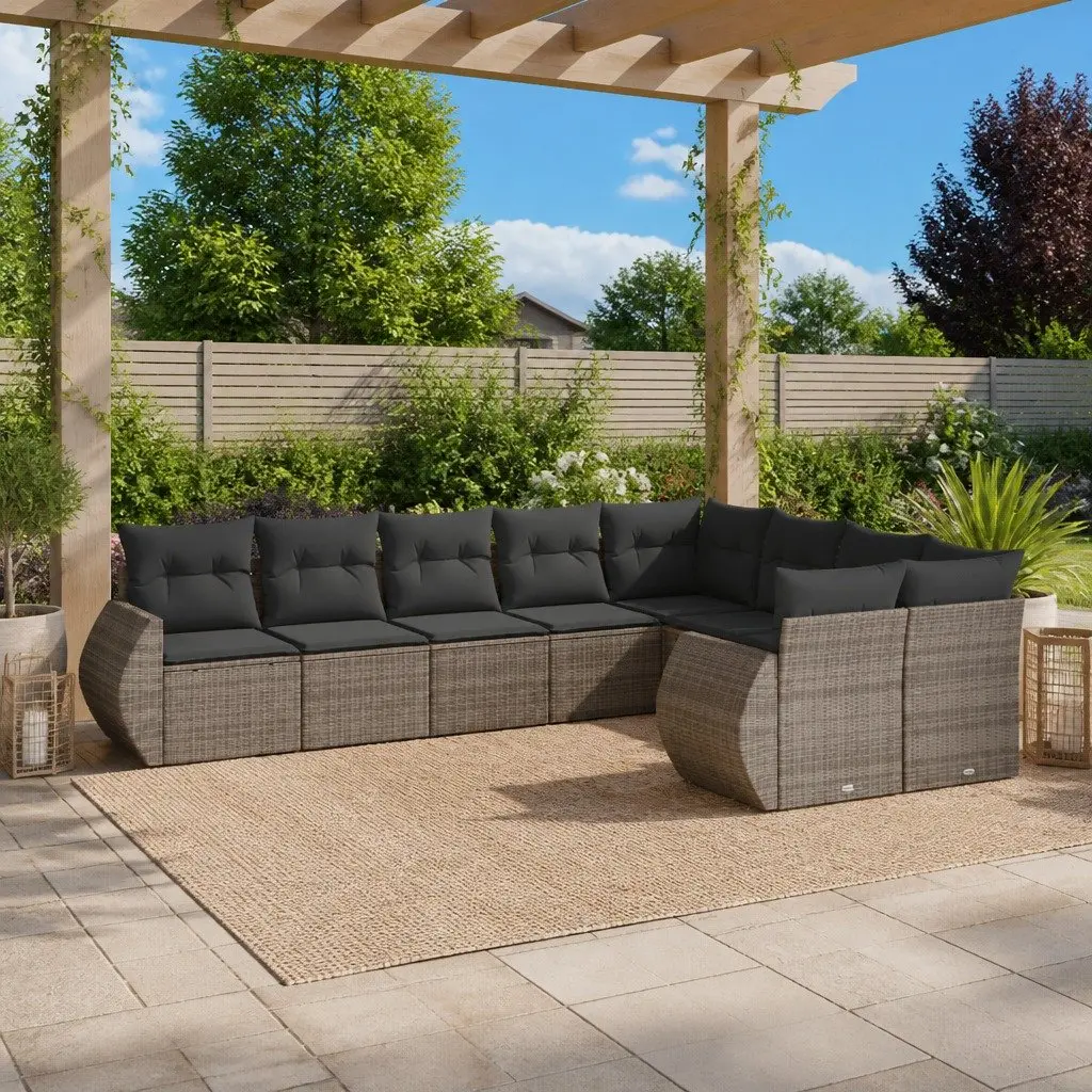 Garden Sofa Set PE Rattan 9 Piece Modular Seating Grey Outdoor Patio Furniture