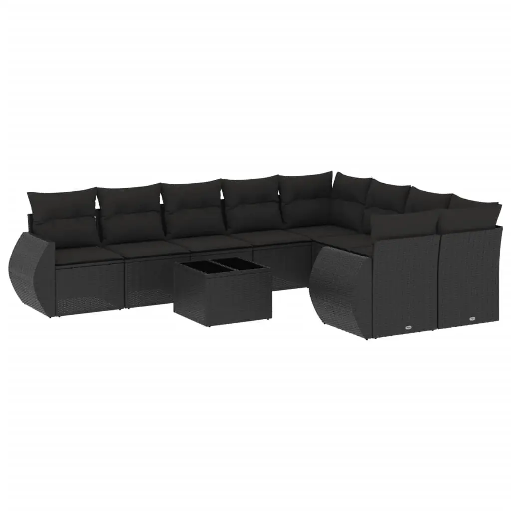 Garden Sofa Set 10 Piece Outdoor Furniture Black Poly Rattan Modular Patio