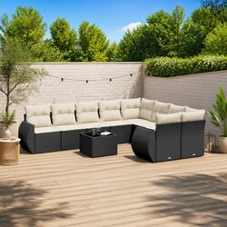 Garden Sofa Set 10 Piece Outdoor Furniture Black Poly Rattan Modular Patio