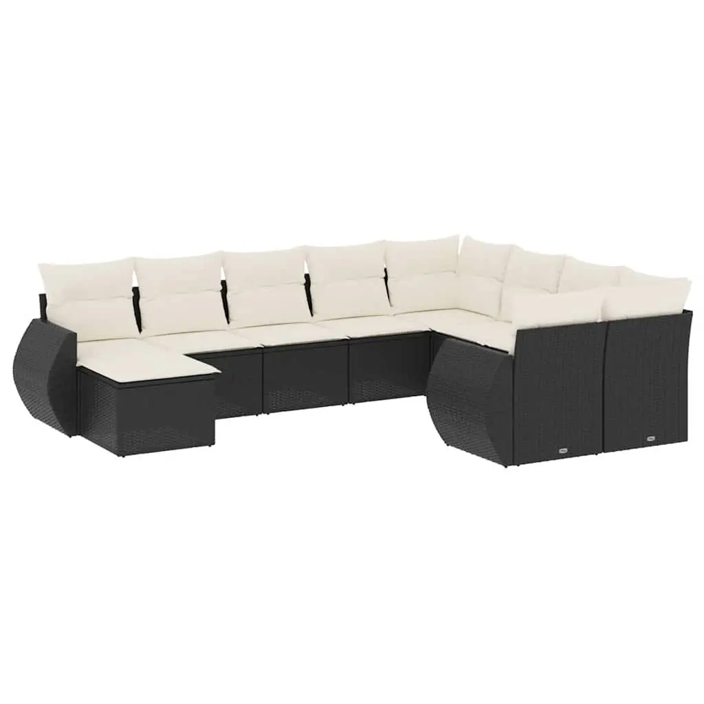 Outdoor Furniture Set Black Poly Rattan 10 Piece Garden Sofa with Cushions and Storage for Patio