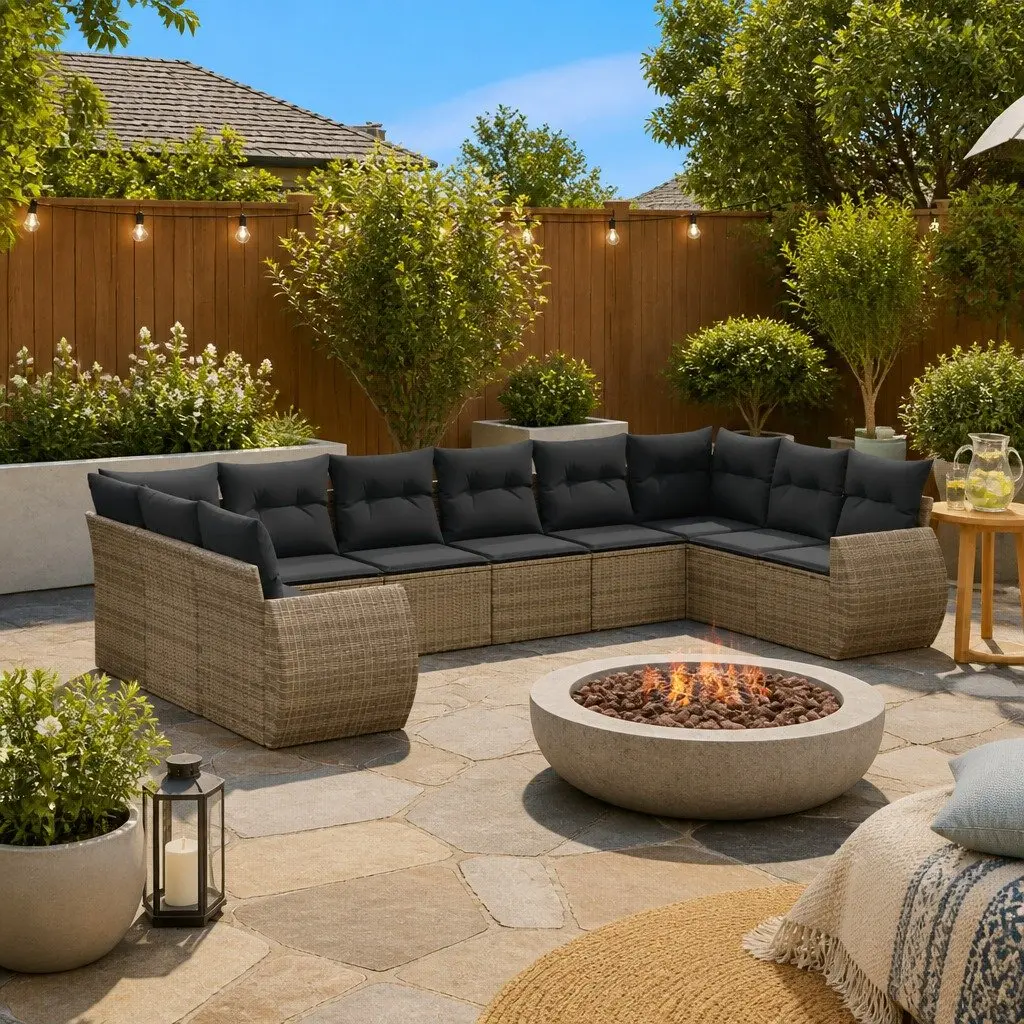 Garden Sofa Set PE Rattan 10 Piece Outdoor Furniture Modular Grey