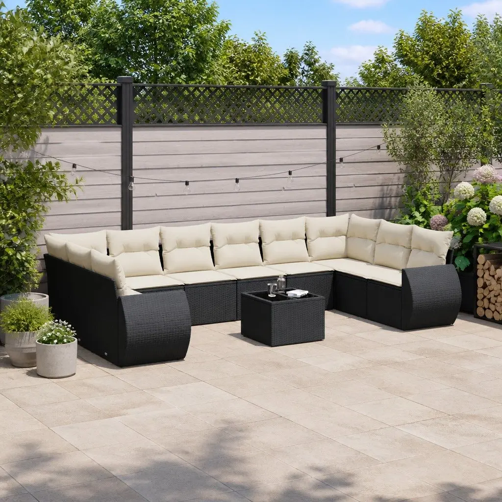 11 Piece Modular Outdoor Sofa Set Black PE Rattan Weather Resistant Patio Lounge Furniture