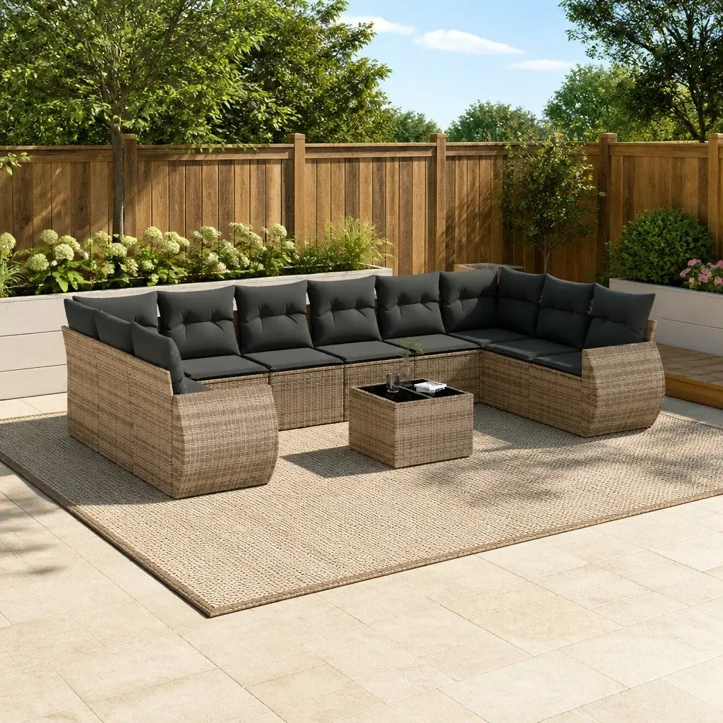 Garden Sofa Set Grey Poly Rattan 11 Piece Modular Outdoor Furniture