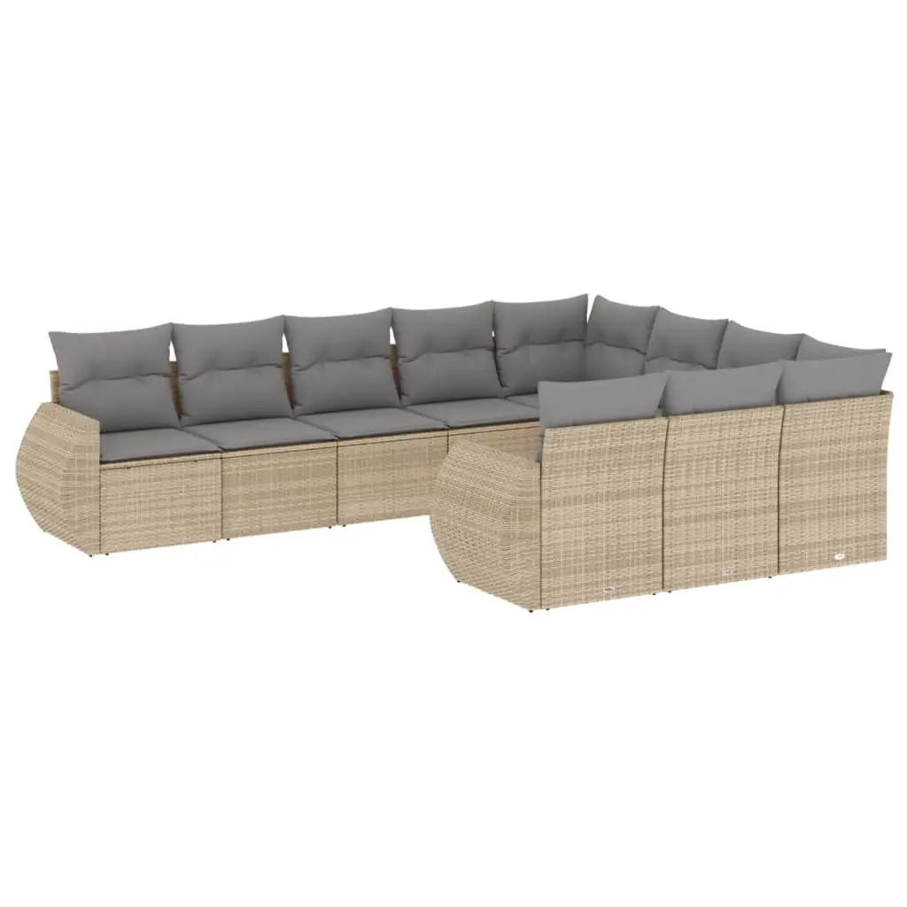 Outdoor Garden Sofa Set 10 Piece Patio Furniture Beige Poly Rattan with Cushions