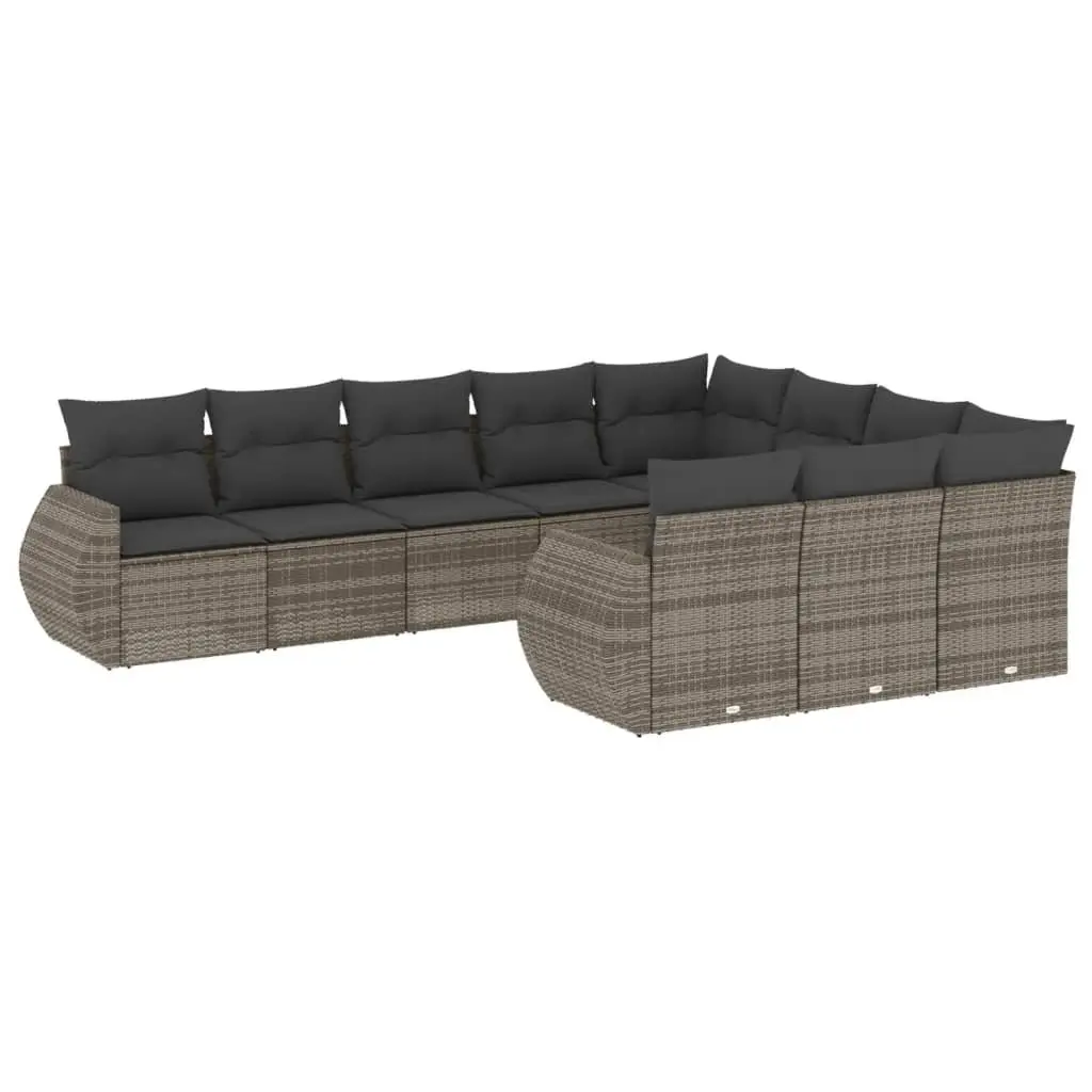 10 Piece Garden Sofa Set with Storage Cushions Grey Outdoor Patio Furniture