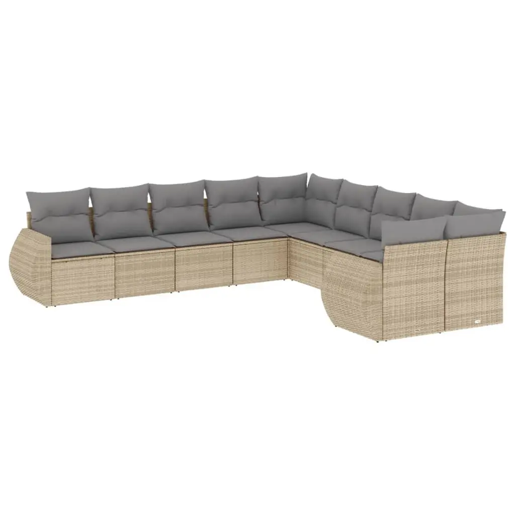 10 Piece Outdoor Garden Sofa Set PE Rattan Patio Furniture Beige with Cushions