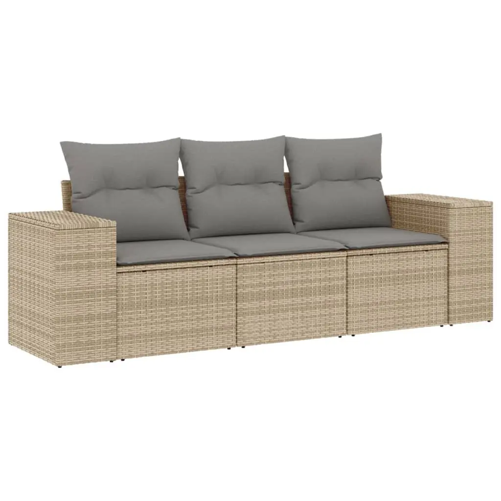 3 Piece Garden Sofa Set PE Rattan Beige Outdoor Patio Furniture