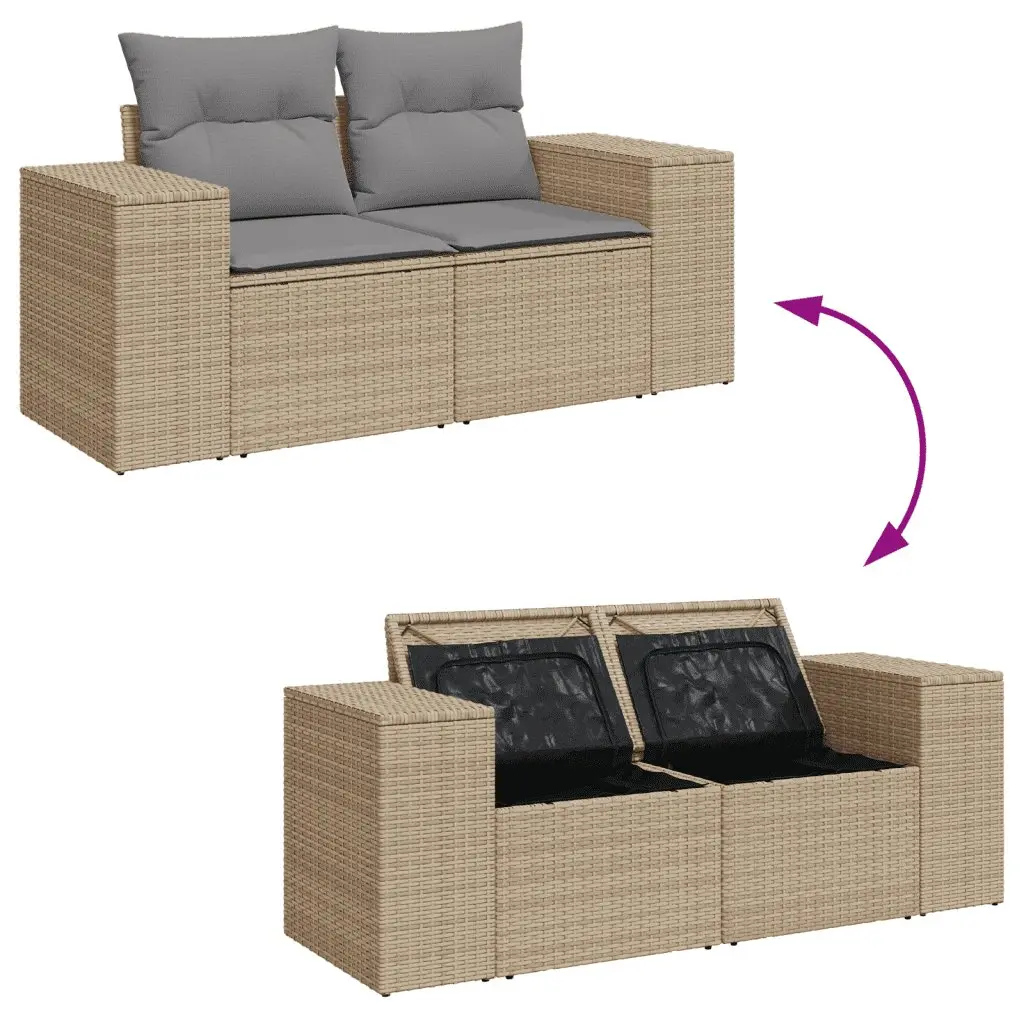 3 Piece Garden Sofa Set PE Rattan Beige Outdoor Patio Furniture