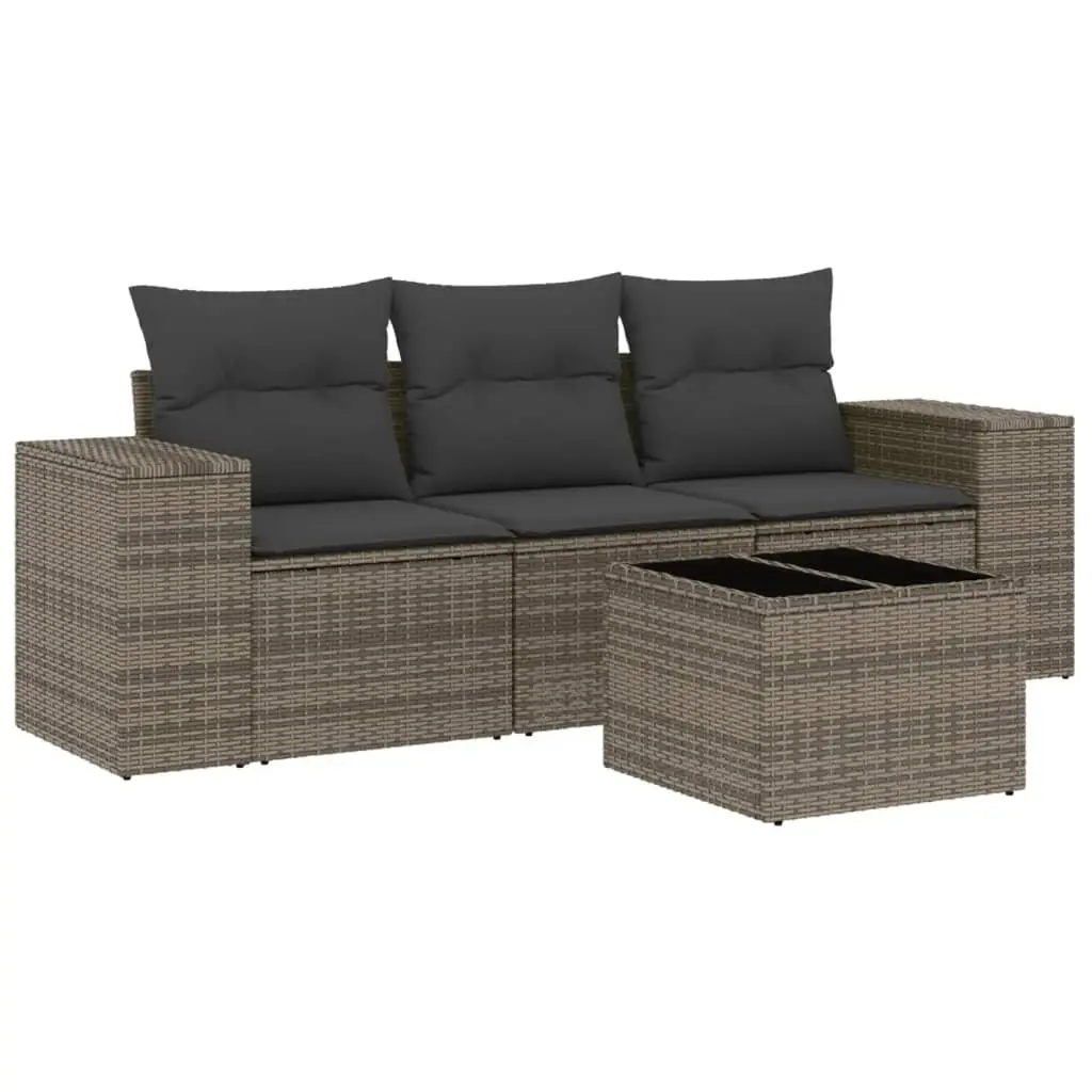 Garden Sofa Set 4 Piece PE Poly Rattan Grey with Storage Cushions