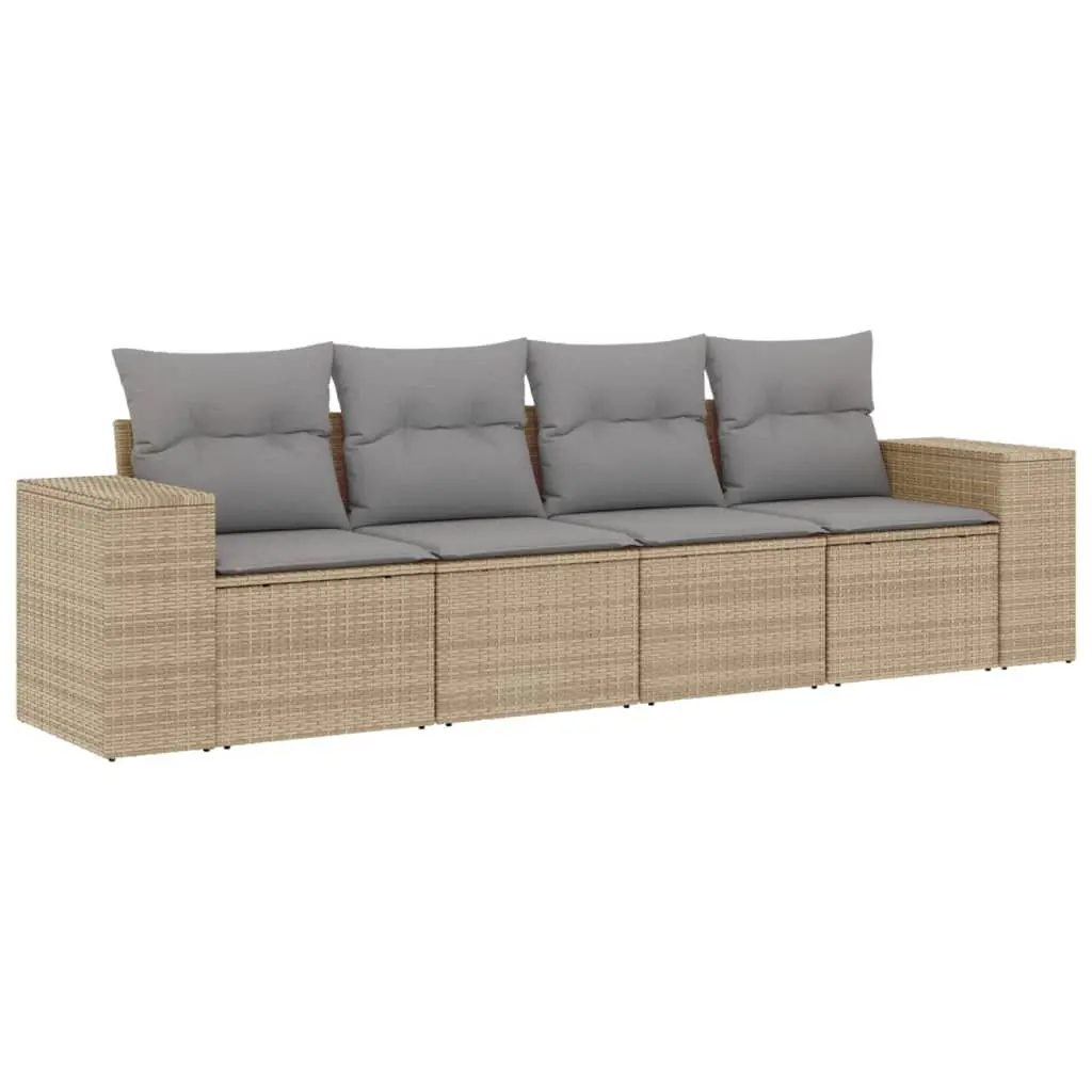 Garden Sofa Set 4 Piece Outdoor Furniture Patio Beige Poly Rattan with Cushions