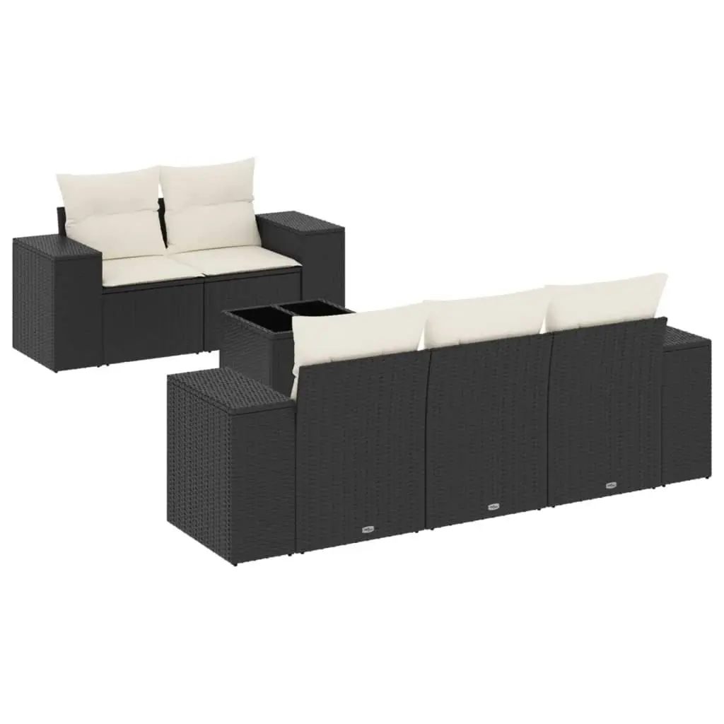 Garden Sofa Set PE Rattan Modular 6 Piece Outdoor Furniture with Cushions Storage Black