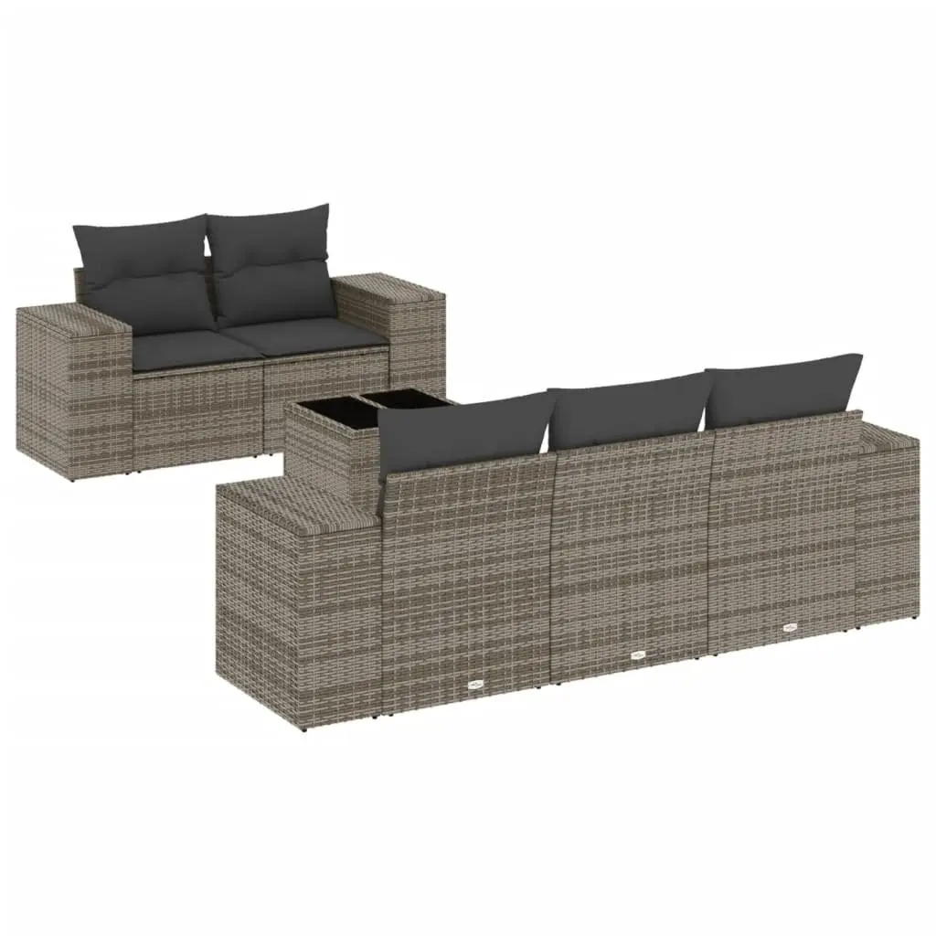 Garden Sofa Set Grey PE Rattan 6 Piece Outdoor Furniture Patio Sectional