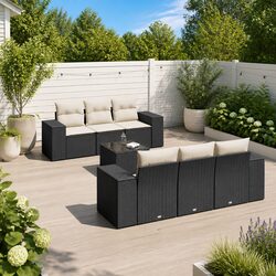 7 Piece Black Rattan Sofa Set for Outdoor Spaces