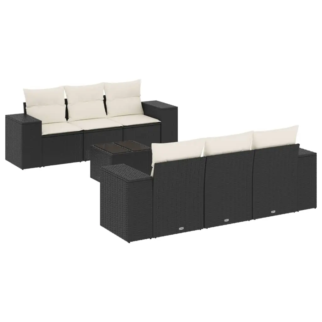 Garden Sofa Set 7 Piece Outdoor Furniture Black Poly Rattan with Cushions