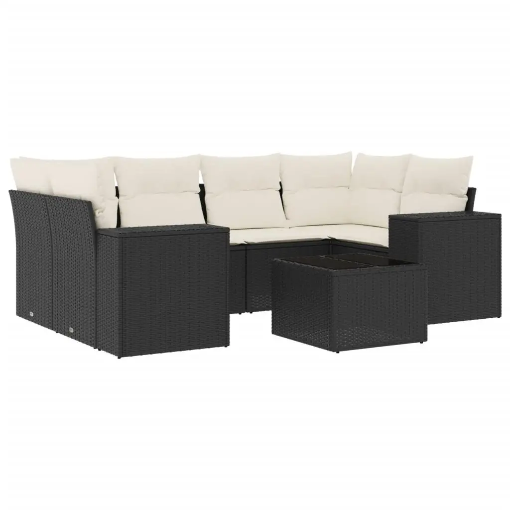 Garden Sofa Set 7 Piece Outdoor Furniture Black Poly Rattan Patio Lounge with
