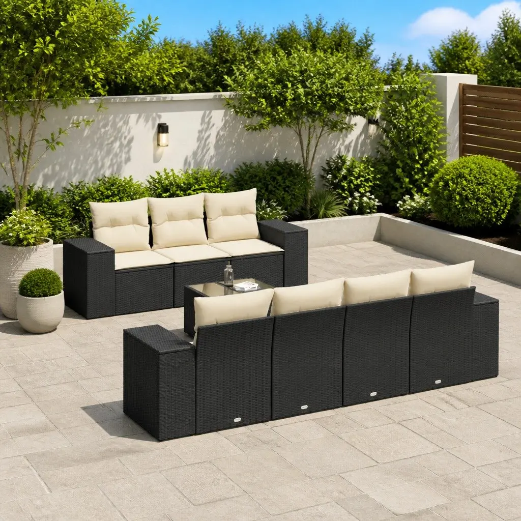 Garden Sofa Set 8 Piece Modular PE Rattan Outdoor Furniture Black with Cushions