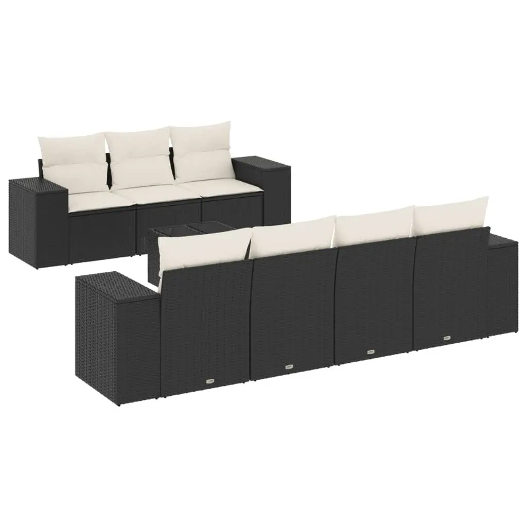 Garden Sofa Set 8 Piece Modular PE Rattan Outdoor Furniture Black with Cushions
