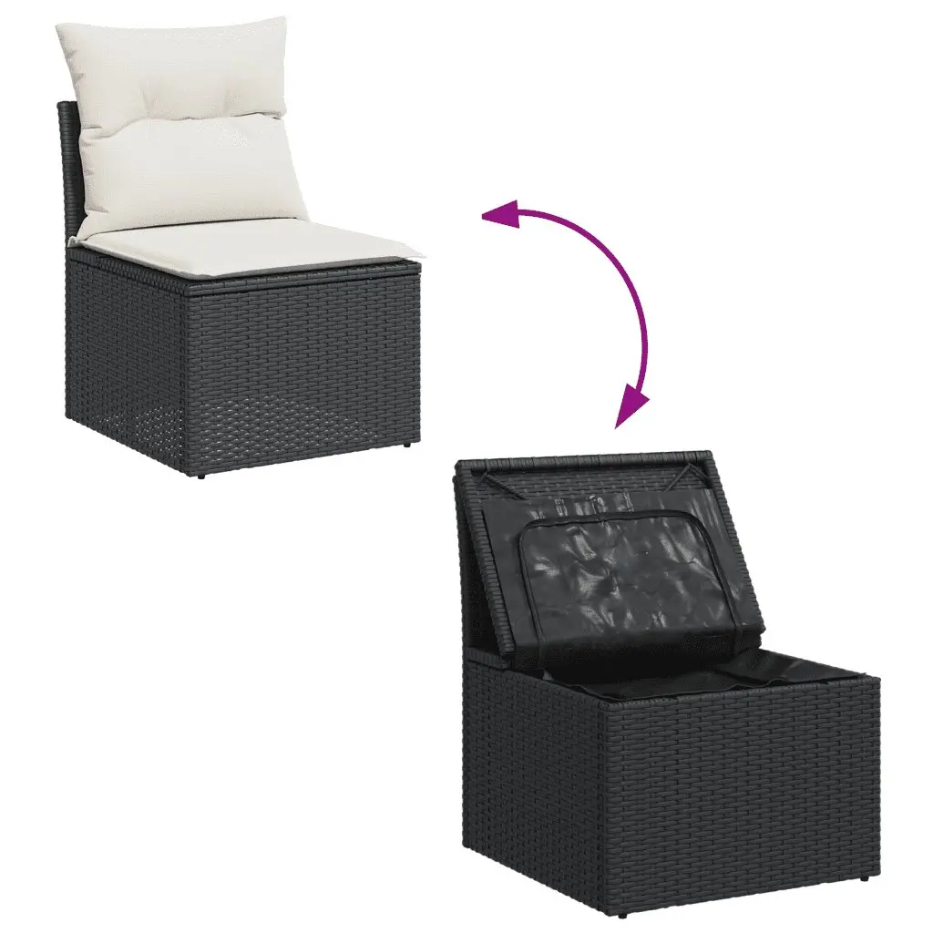 Garden Sofa Set 8 Piece Modular PE Rattan Outdoor Furniture Black with Cushions