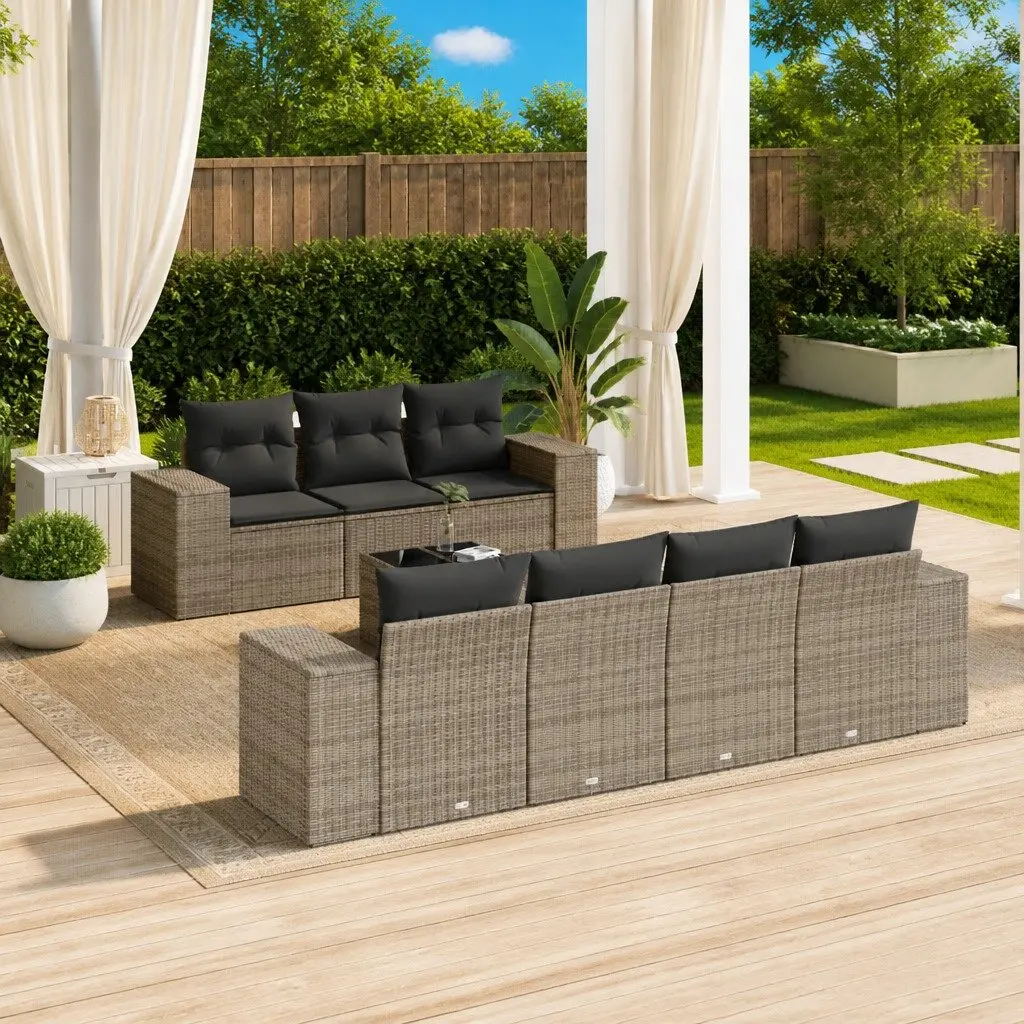 Garden Sofa Set PE Rattan 8 Piece Outdoor Furniture Patio Lounge Grey