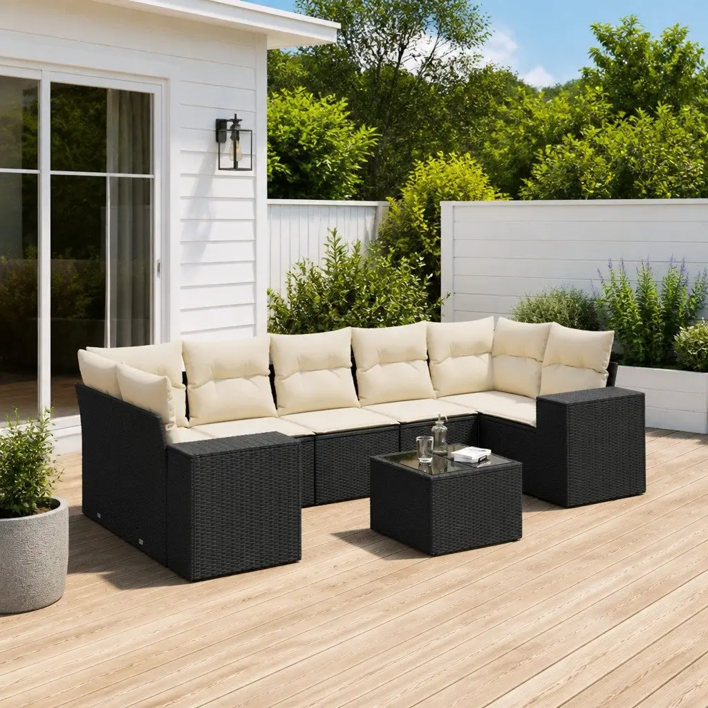 Garden Sofa Set 8 Piece Outdoor Furniture Poly Rattan Black Patio Seating