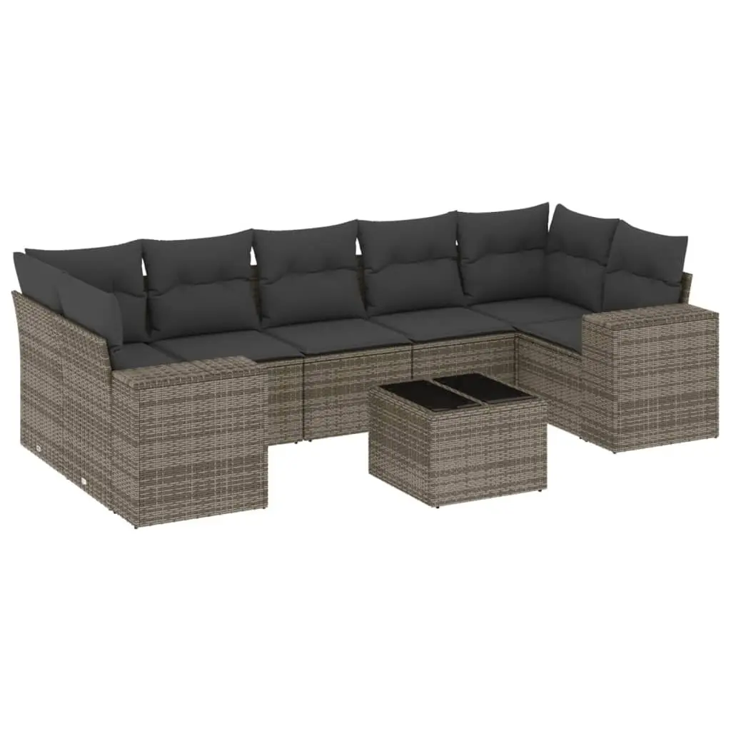 Garden Sofa Set 8 Piece Modular PE Rattan Outdoor Furniture Grey with Storage