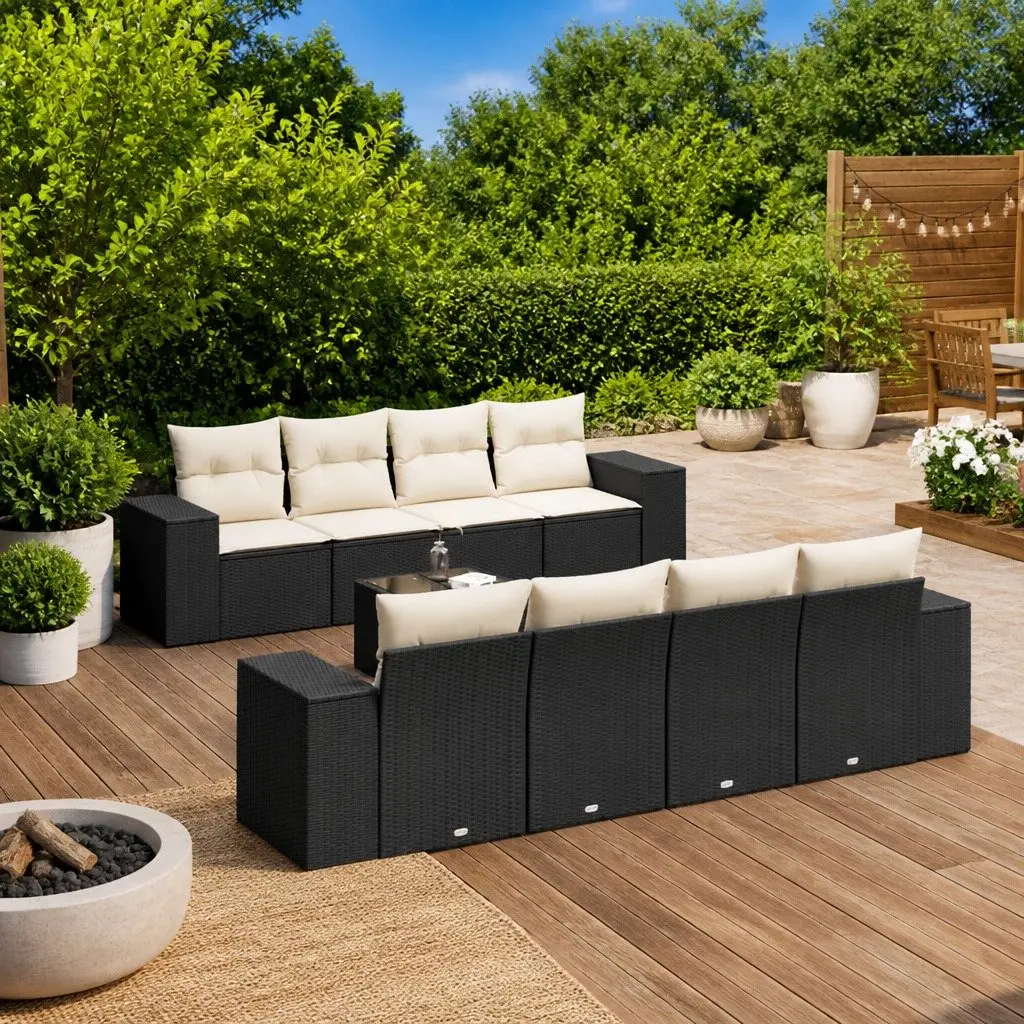 Garden Sofa Set Modular PE Rattan 9 Piece Outdoor Furniture Black Patio Lounge