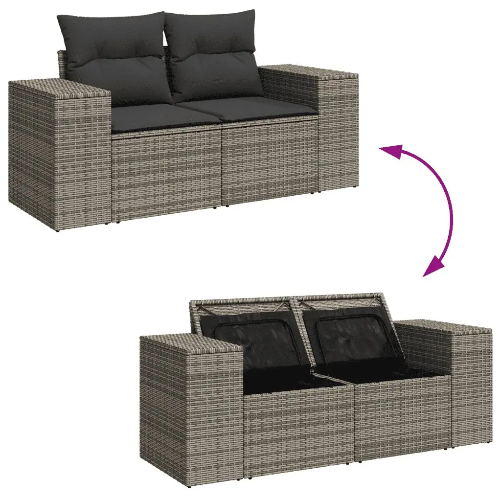 Garden Sofa Set 9 Piece Outdoor Furniture Patio Lounge Grey Poly Rattan with