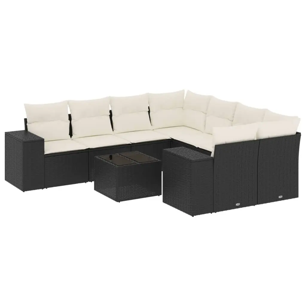 Garden Sofa Set PE Rattan 9 Piece Outdoor Furniture Black with Cushions and Storage