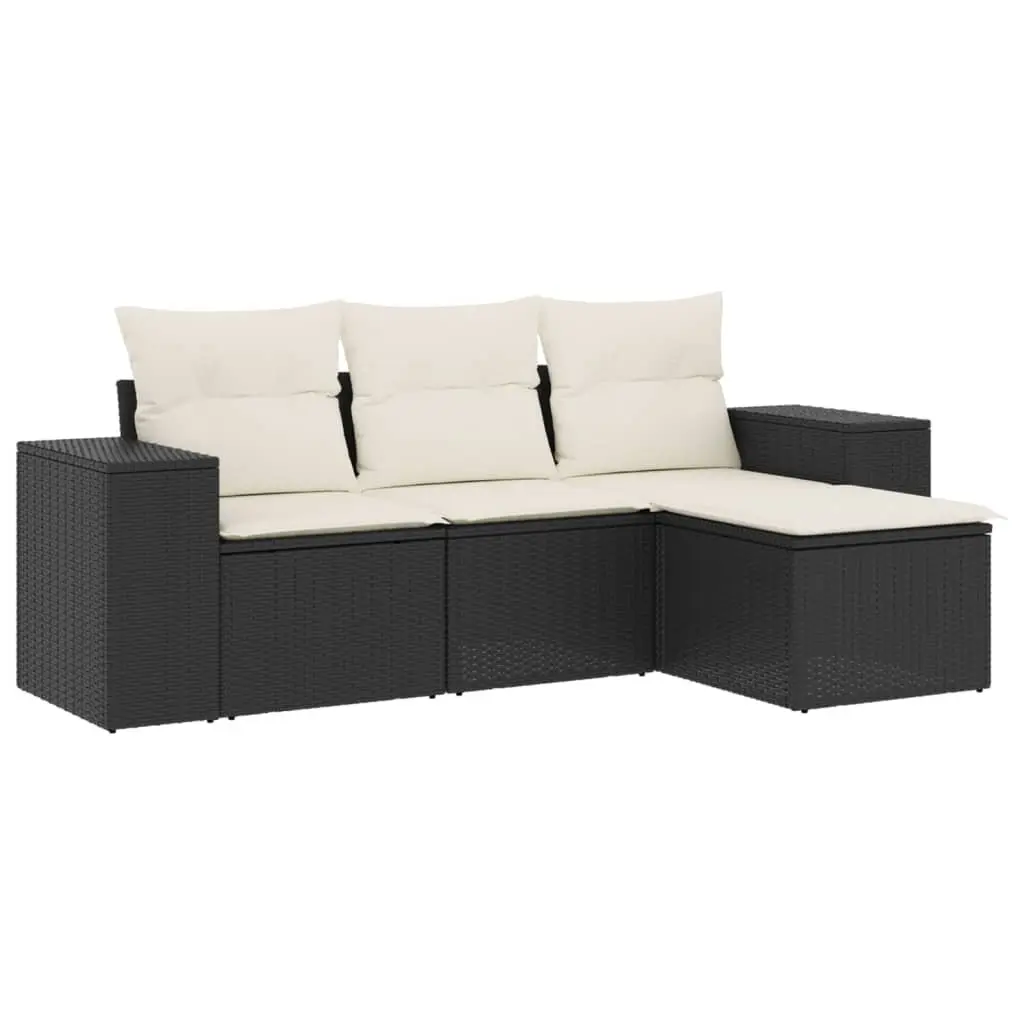 Garden Sofa Set PE Rattan Modular 4 Piece Outdoor Patio Furniture with Cushions Black