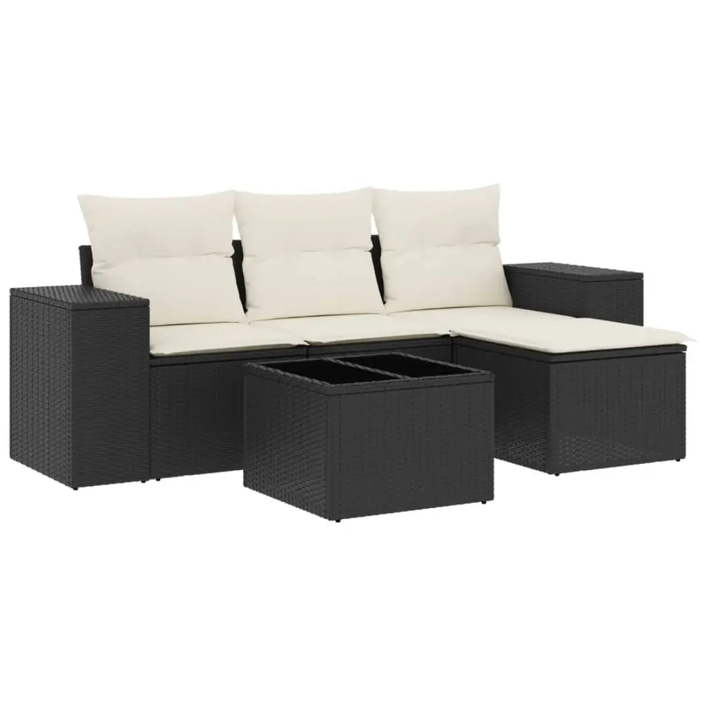 Garden Sofa Set Modular PE Rattan 5 Piece Outdoor Furniture Black with Storage