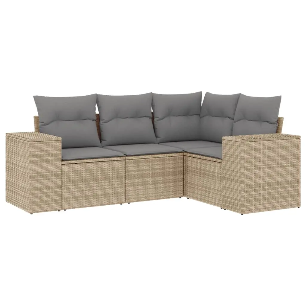 Garden Sofa Set PE Rattan Modular 4 Piece Outdoor Furniture Beige