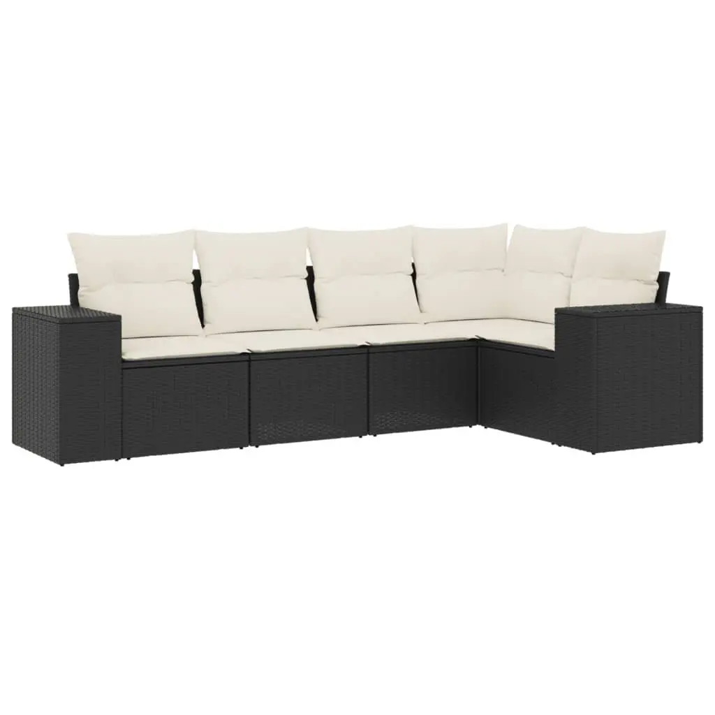 Garden Sofa Set PE Rattan Modular 5 Piece Black Outdoor Furniture