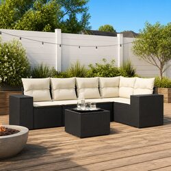 Garden Sofa Set 6 Piece Outdoor Furniture Patio Lounge Black Poly Rattan with