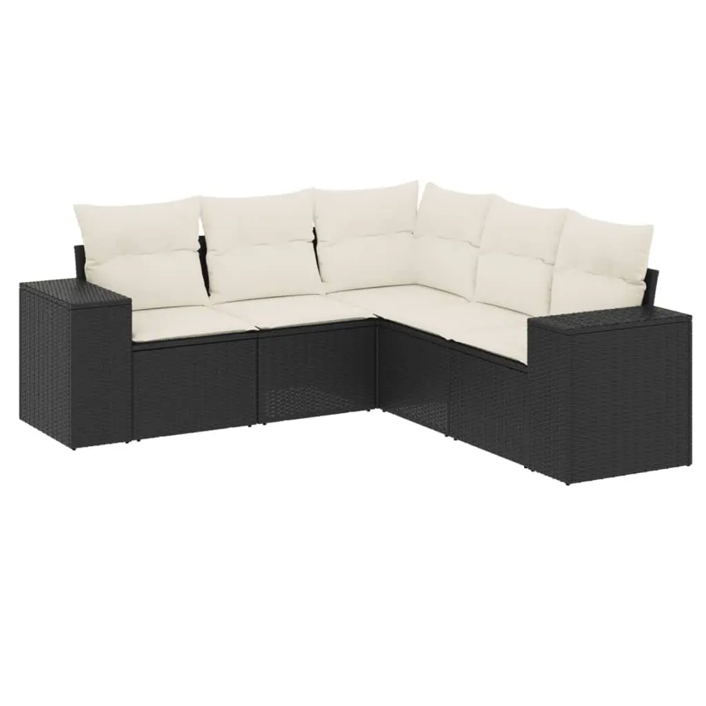 Garden Sofa Set PE Rattan 5 Piece Outdoor Furniture Black