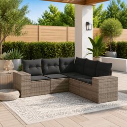 5-Piece Modular Grey Garden Sofa Set with Storage