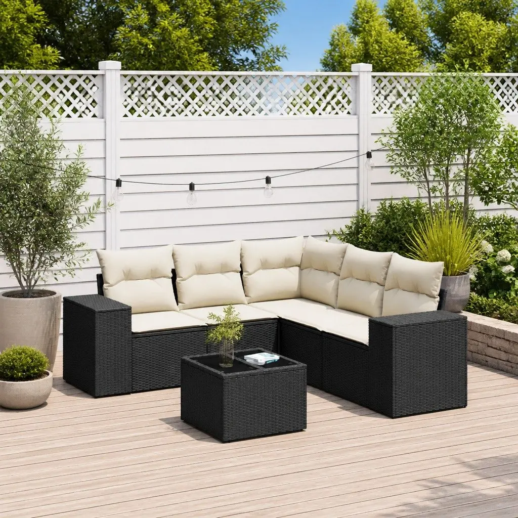 Garden Sofa Set 6 Piece Modular PE Rattan Outdoor Furniture Black