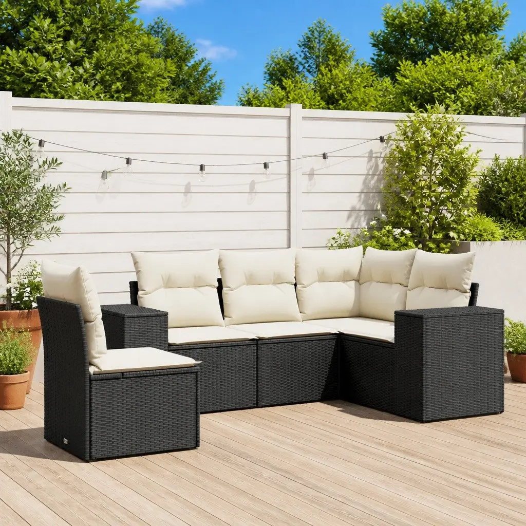 Garden Sofa Set PE Rattan 5 Piece Outdoor Furniture Black with Cushions