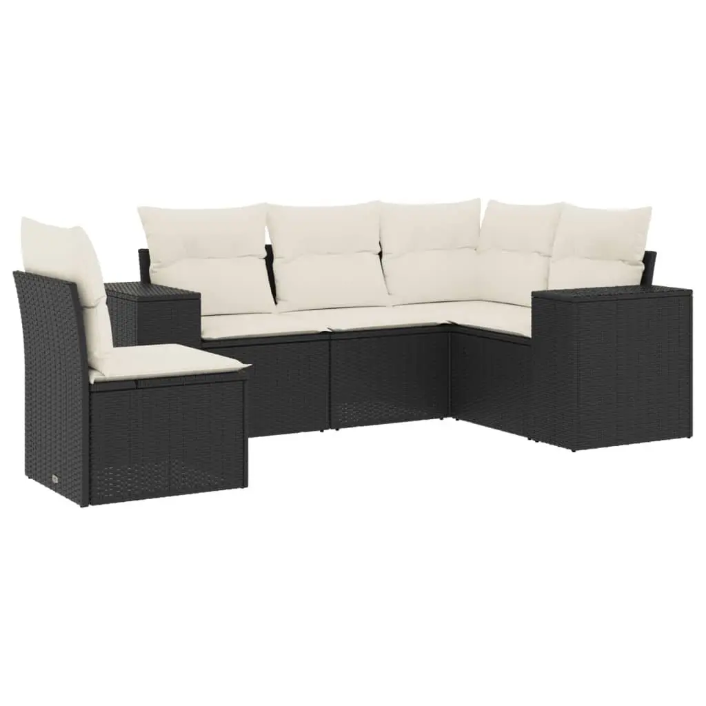Garden Sofa Set PE Rattan 5 Piece Outdoor Furniture Black with Cushions