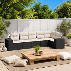 Practical 6 Piece Black Rattan Garden Sofa for Outdoor Living