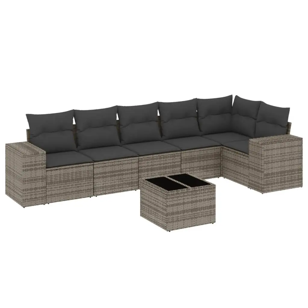 7 Piece Garden Sofa Set with Cushions Grey Poly Rattan Outdoor Furniture