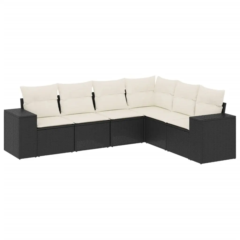 Garden Sofa Set Black PE Rattan 6 Piece Modular Outdoor Furniture