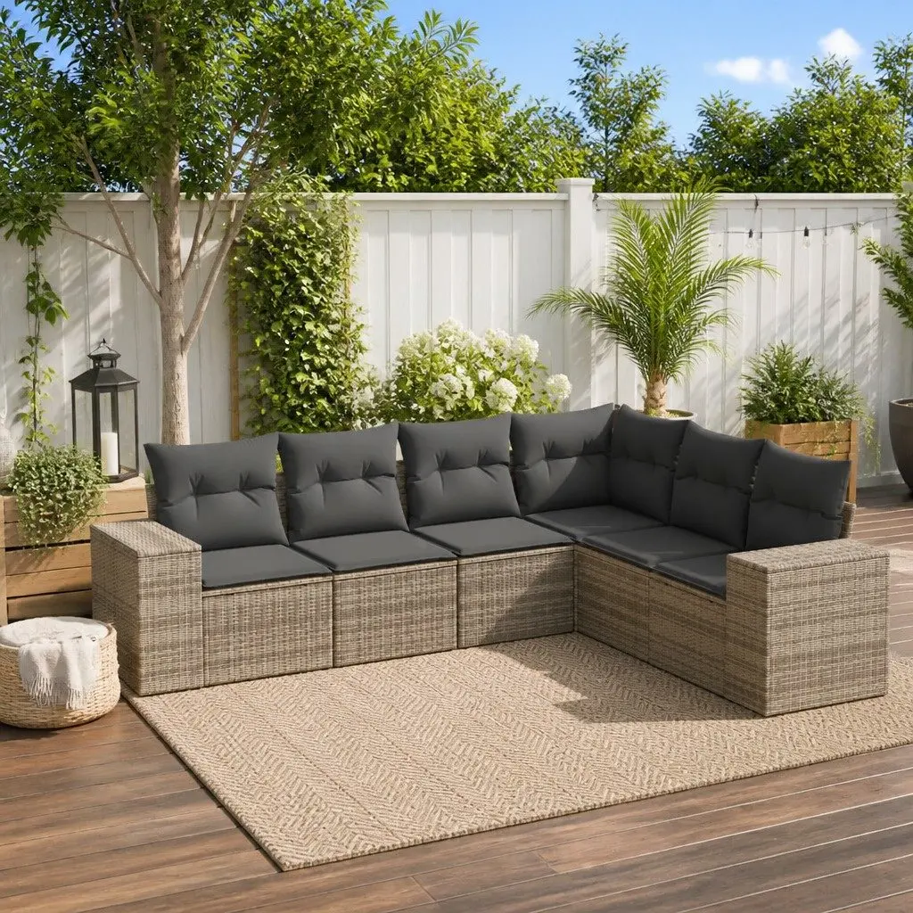 Outdoor Furniture Set 6 Piece Modular Patio Sectional Grey Poly Rattan