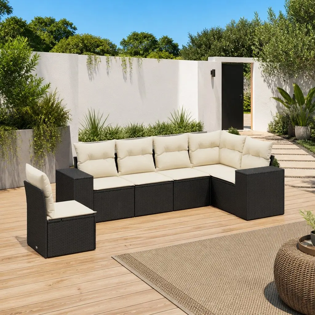 6 Piece Garden Sofa Set PE Rattan Modular Outdoor Furniture Black with Cushions